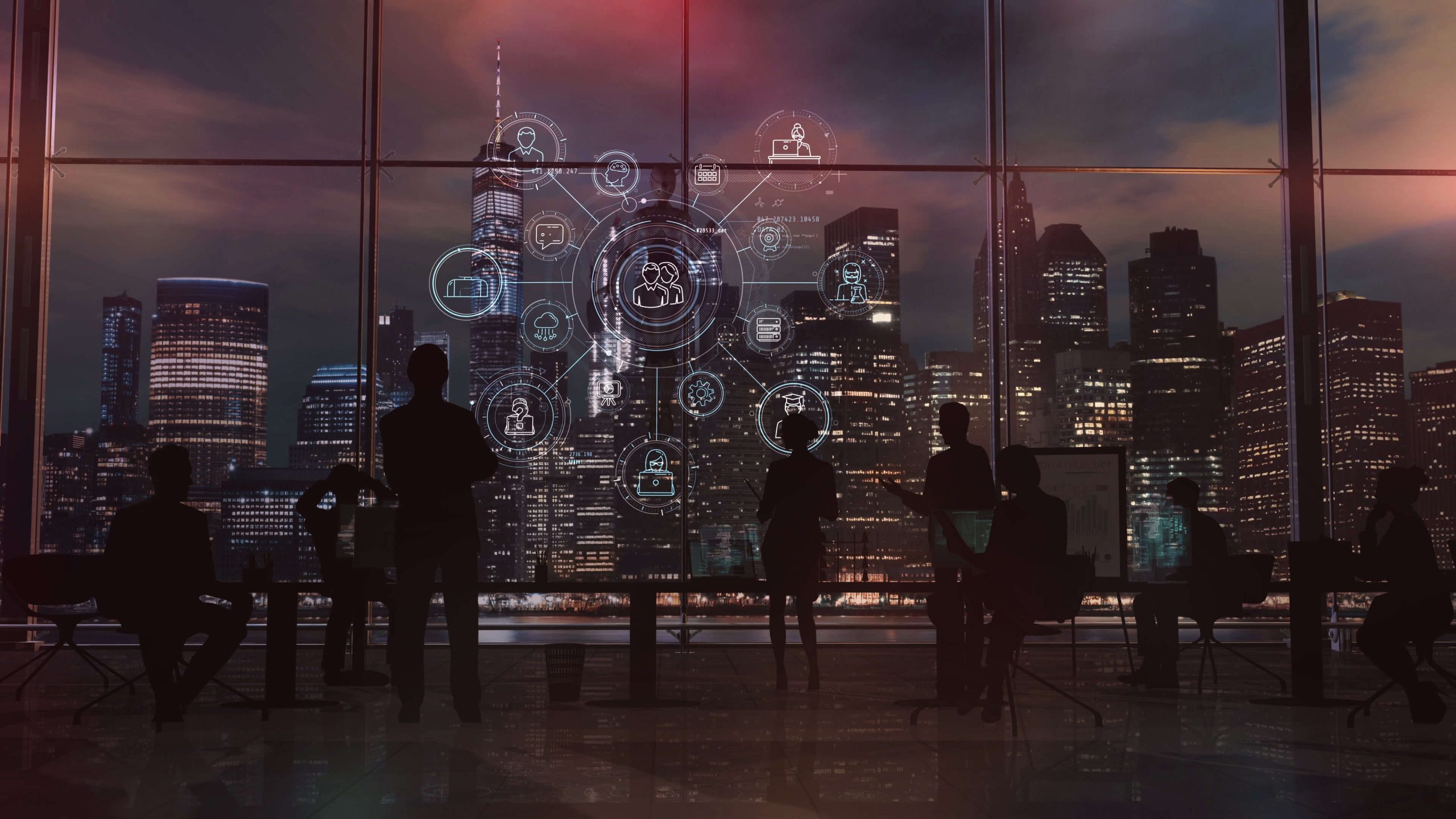 insights hero section, workers at city skyline